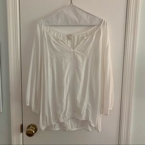 J. Crew Sheer White Embroidered Peasant Top
